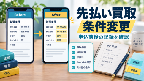 先払い買取の条件変更を確認する方法｜申込前後で残す記録