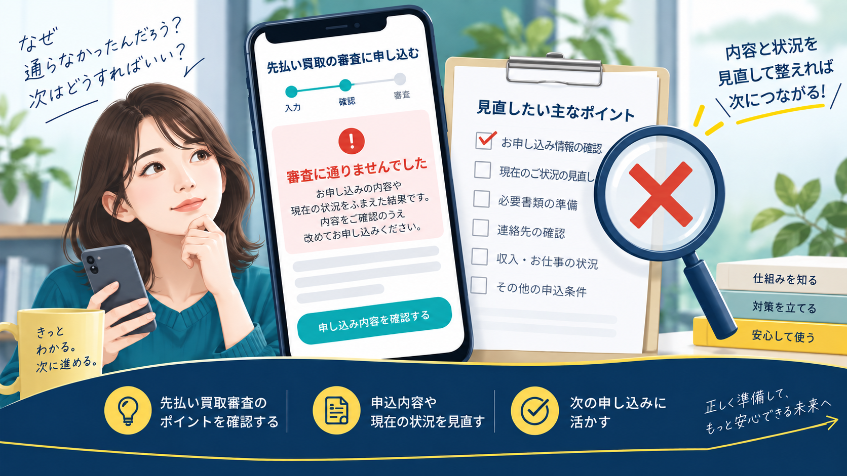 先払い買取の審査に落ちたときの確認項目｜再申込前に見ること
