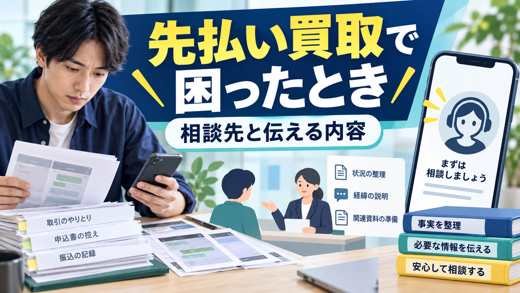 先払い買取で困ったときの相談先｜188へ伝える内容と準備