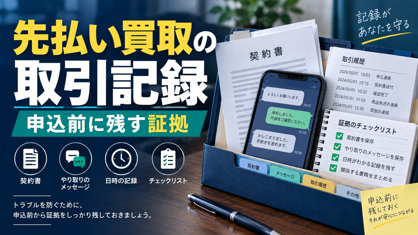 先払い買取の取引記録を残す方法|申込前に保存する項目